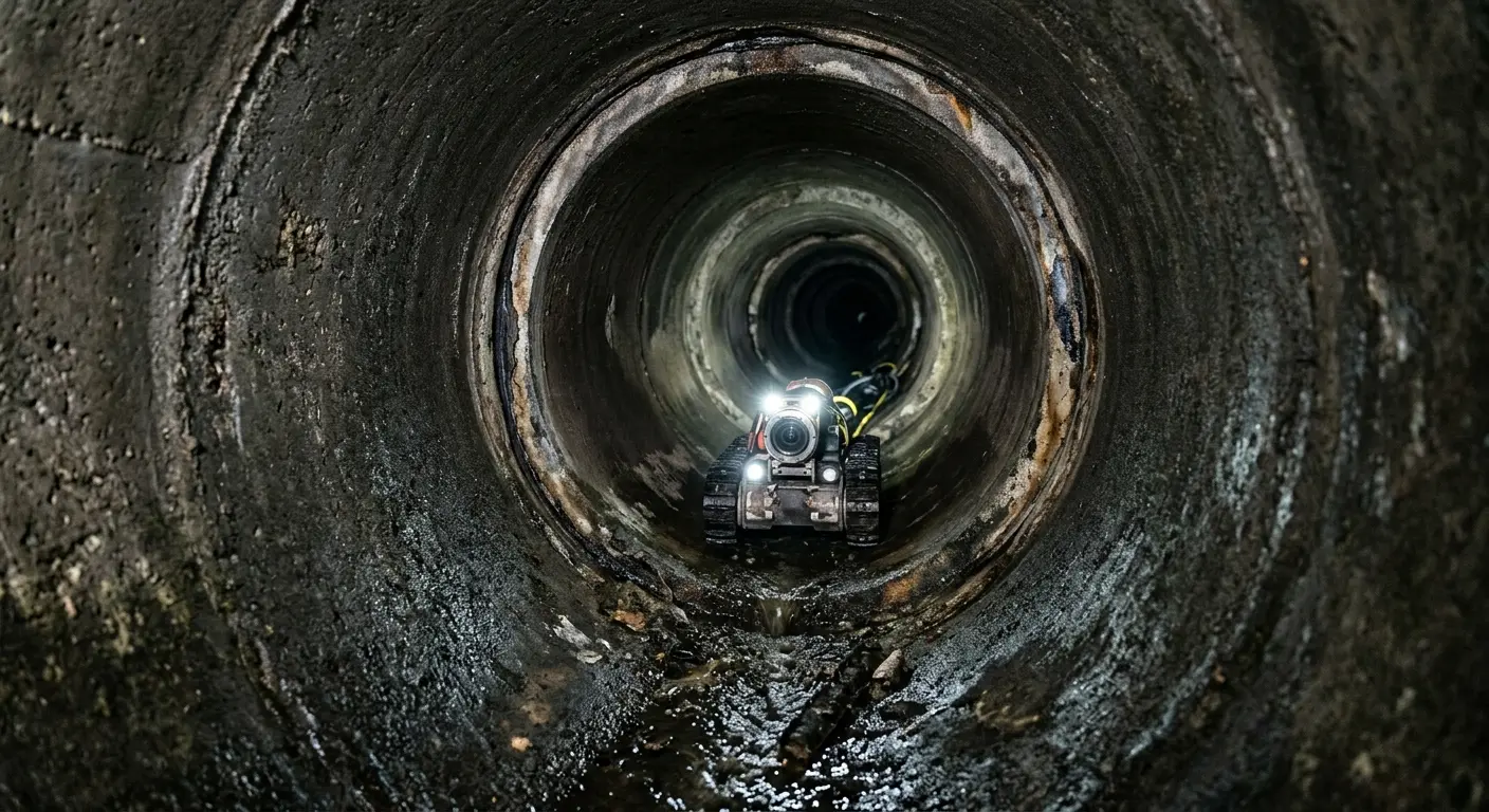 Robotic sewer camera inspecting pipe interior for Sewer Line Cleaning in Leonardtown